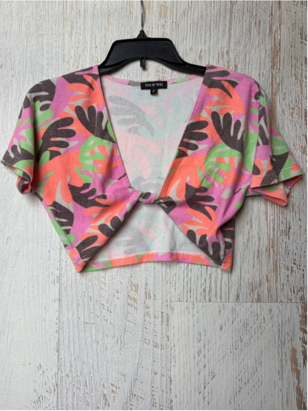 Women's Year of Ours Crop Top Size S Pink Orange Leaf Print